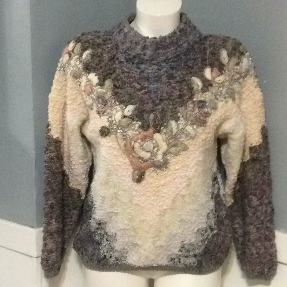 MarieaKim Mariea Kim Vintage Wool Blend Cowl Neck Oversize Holiday Sweater Sz L - Picture 1 of 7